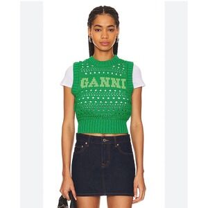 GANNI nwot $255 Green Cotton Rope Short Sweater Vest Women's Size Small